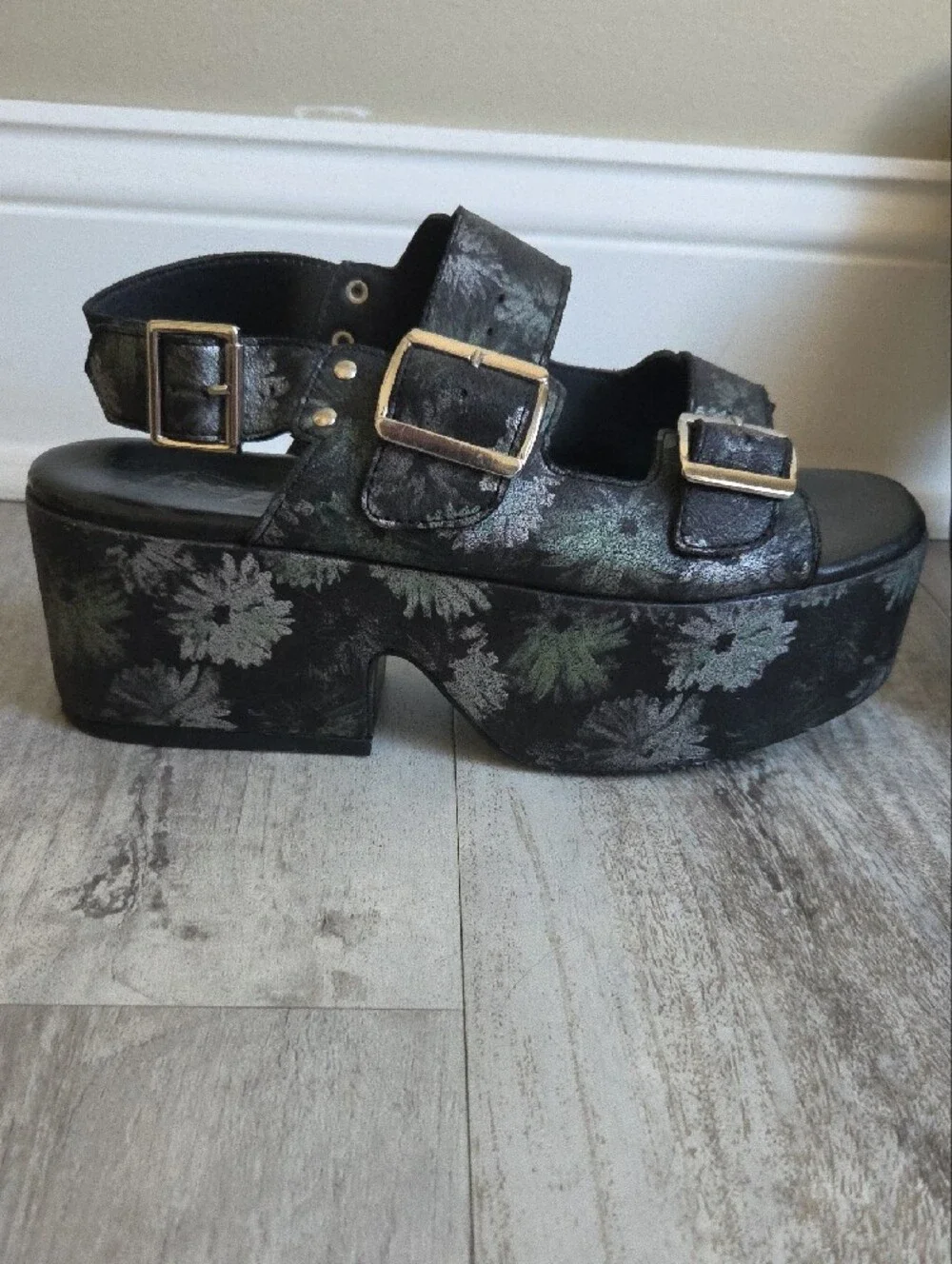 Free People Black Daisy Colorway Platform Sandals